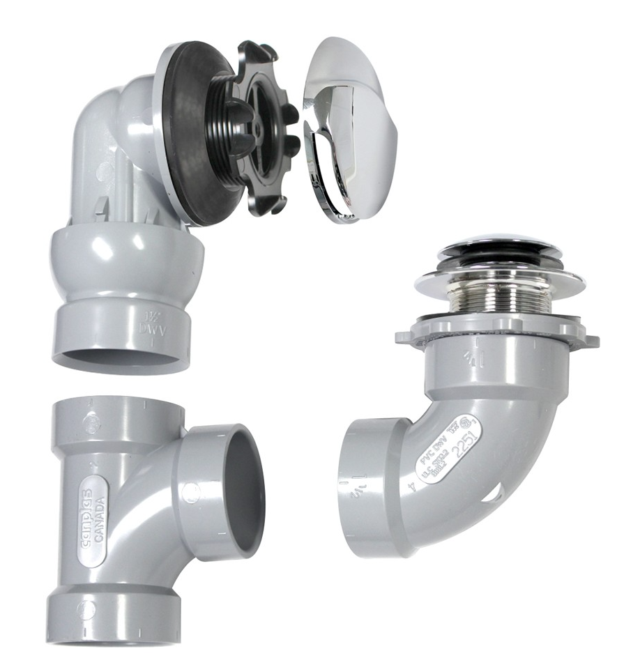canplas 1-1/2" PVC Gray Waste & Overflow, Convertible Kit, Pop Up (Chrome Trim)