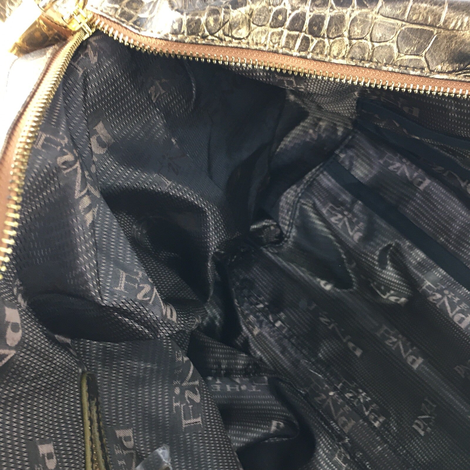 The Find - Gold Faux Leather Crocodile Embossed Travel Bag Wheels Handbag