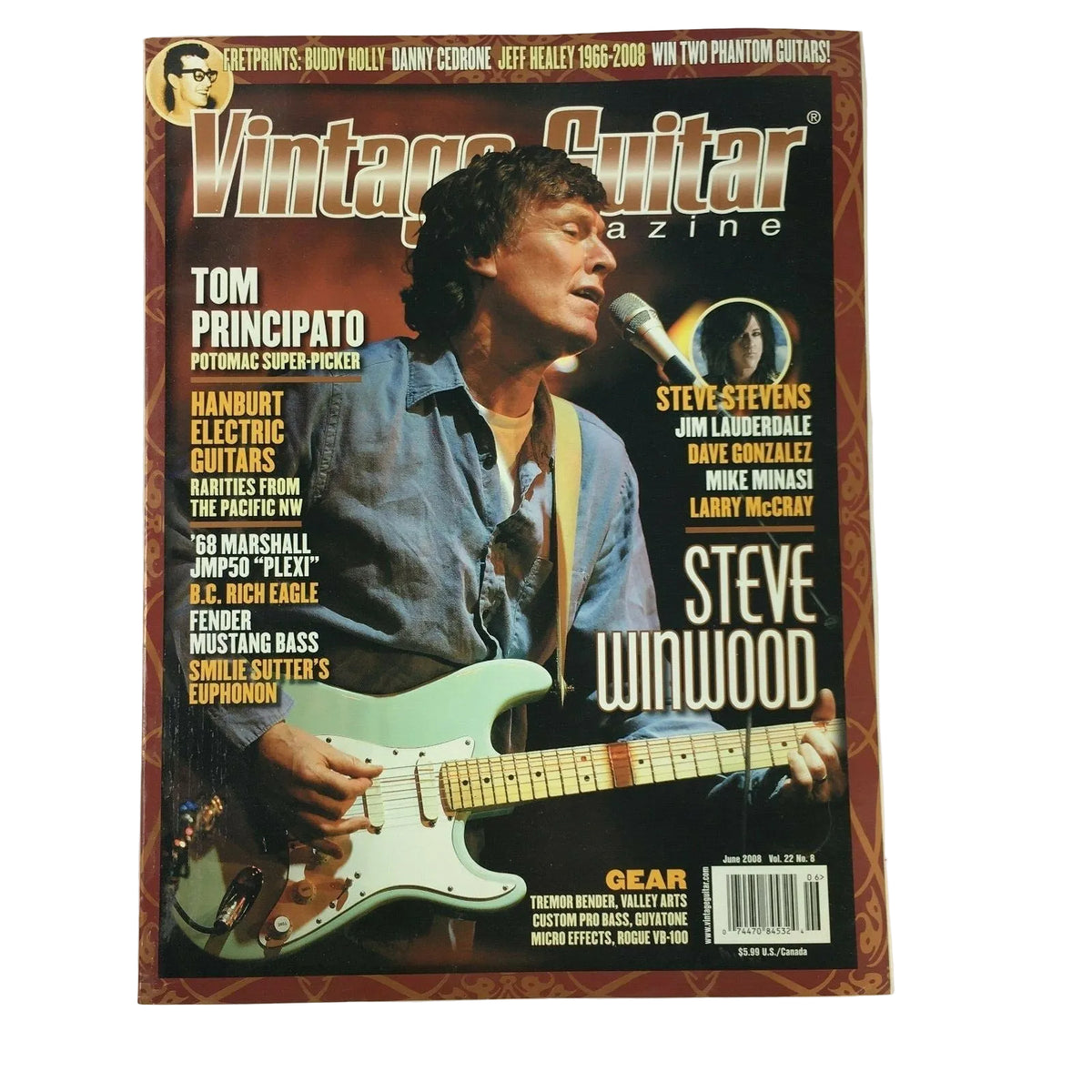 June 2008 Vintage Guitar Magazine Steve Winwood Tom Principato Dave Gonzalez