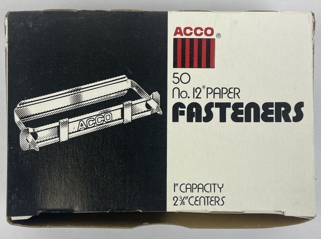 Pack of 50 ACCO No. 12 Paper Fasteners 1" Capacity 2 3/4" Centers Stock # 70012