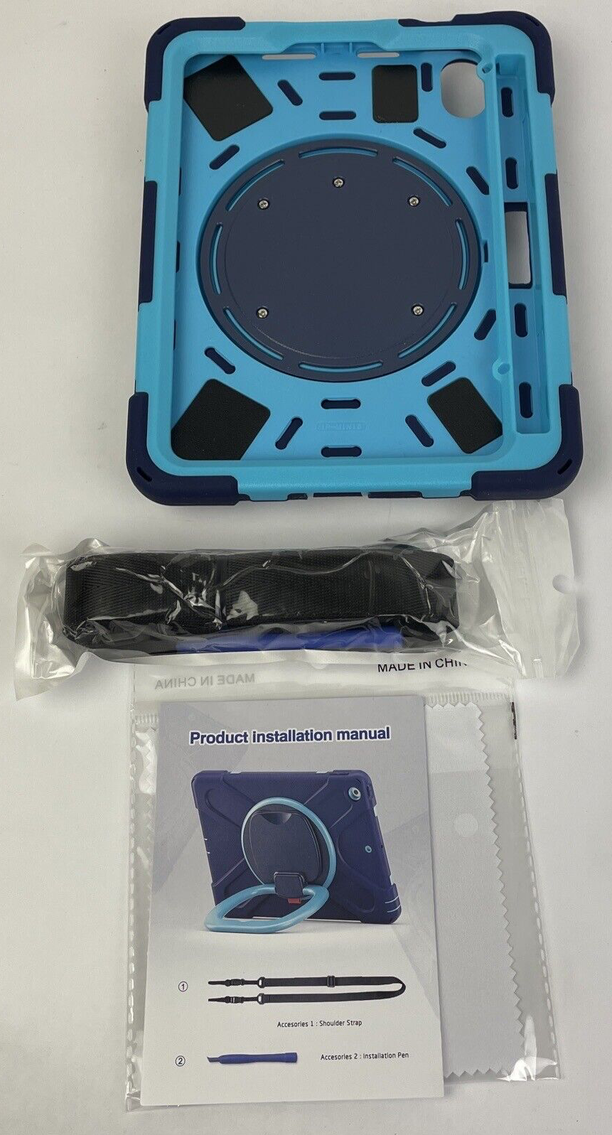Drop And Shock Proof Case For Tablet Navy Blue And Sky Blue w Stand/Hook Strap +
