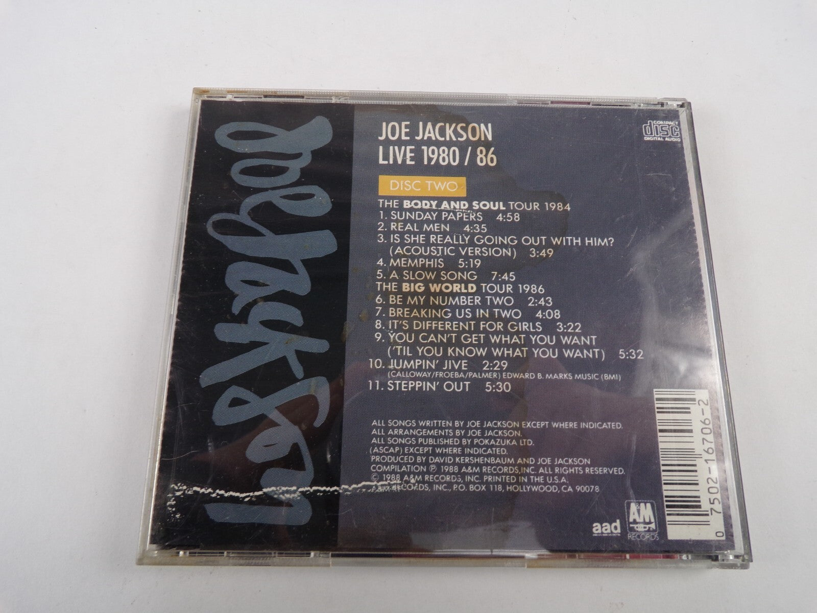 Joe Jackson Live 1980/86 CD 6706 Dx 3095 Sunday Papers A Slow Song CD#37