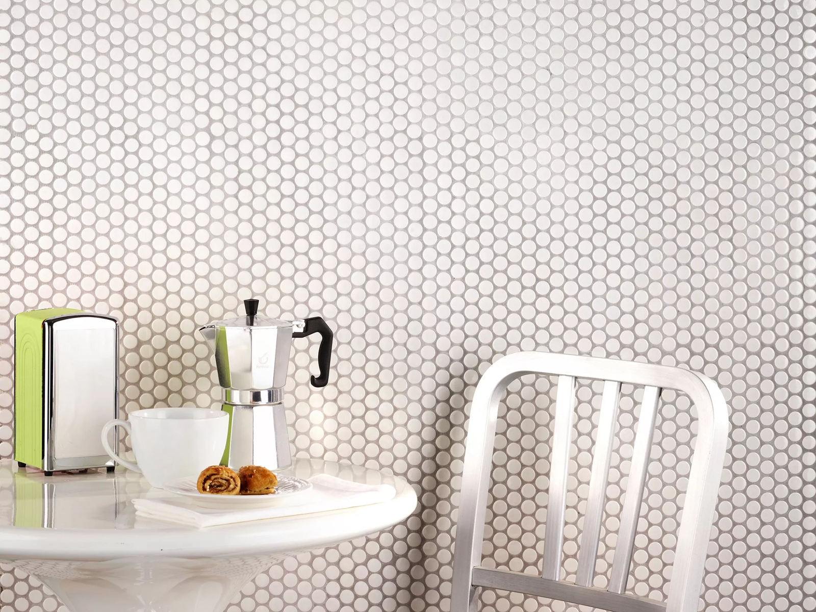 White penny round porcelain mosaic tile sheet 3/4 inch glossy finish