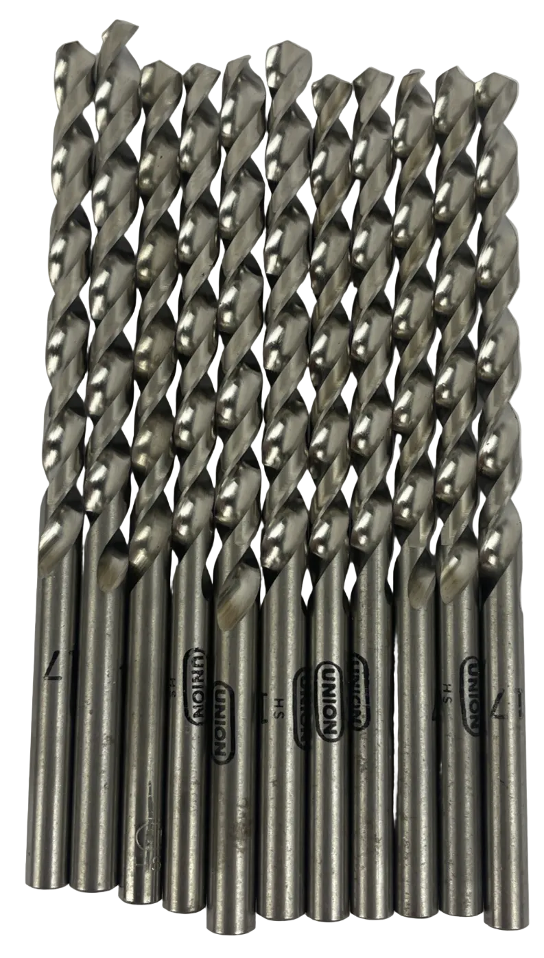 Lot of 11 Union #17 4.34mm HSS jobber length drill bits USA made