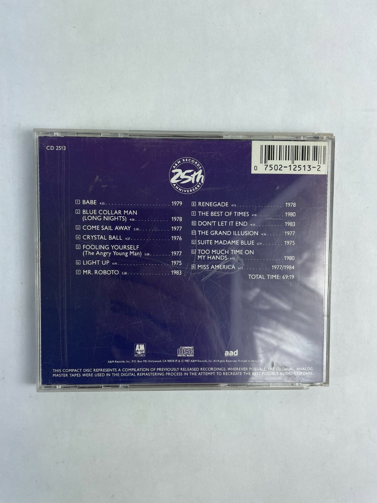 25 th A&M Records STYX Classics Volume 15 CD Q2