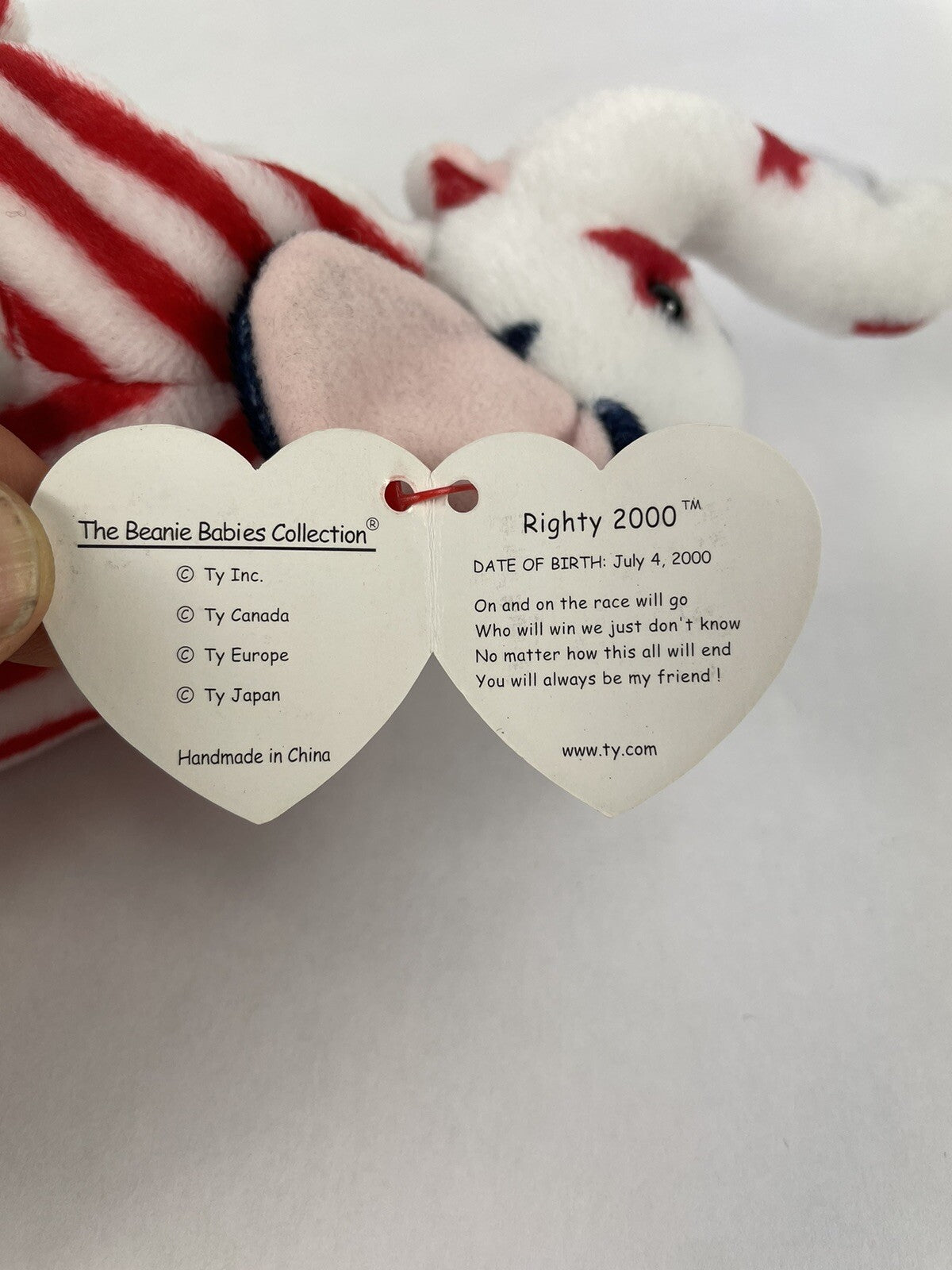 Righty 2000 Elephant Ty Beanie Baby - WITH ERRORS - Mint Condition