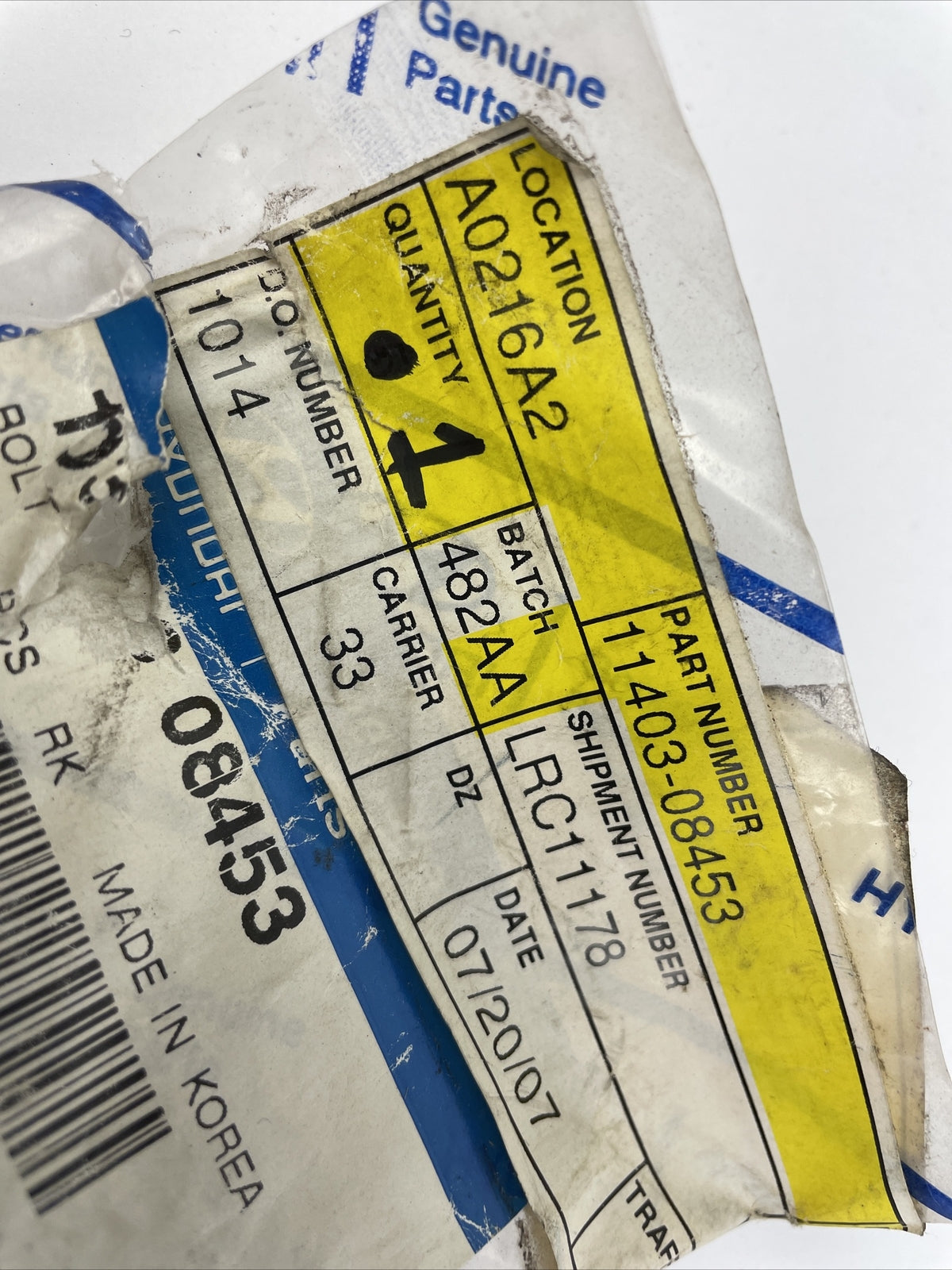 OEM Hyundai Gunuine Auto Parts 11403-08453 Bolt KOREA
