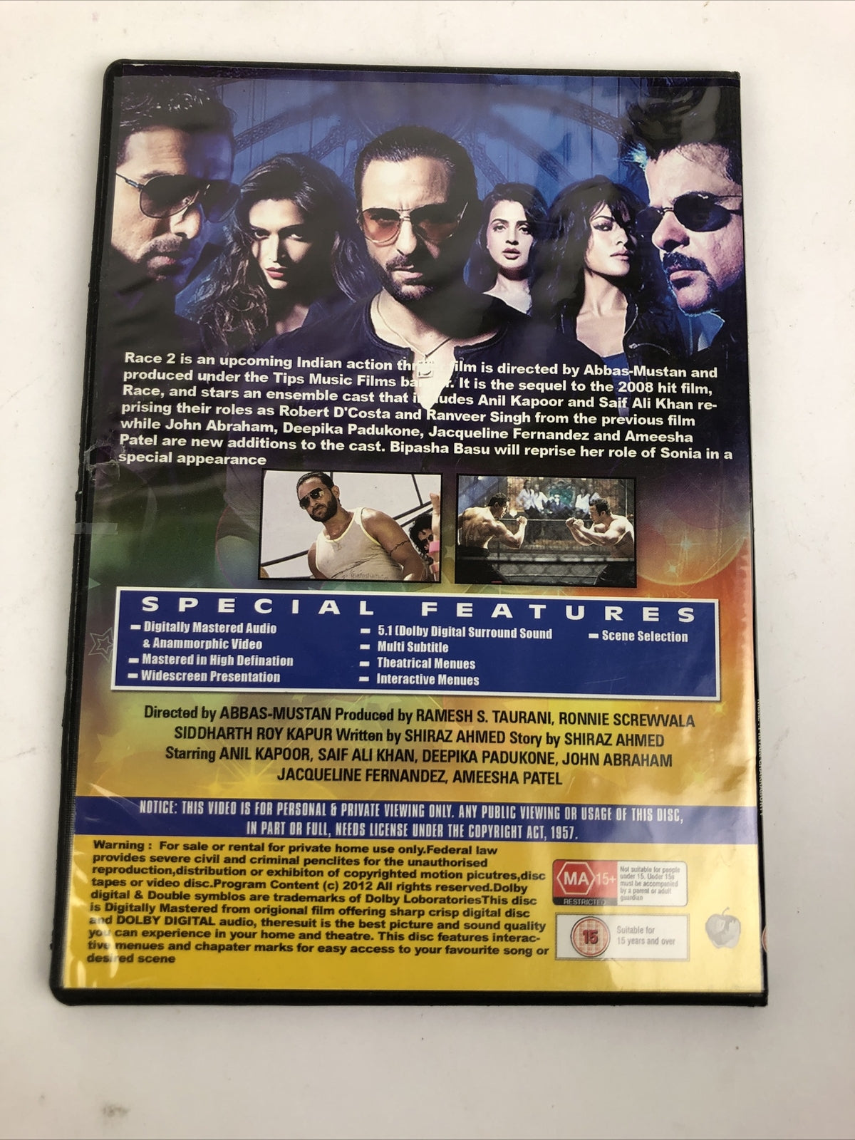 5 x BOLLYWOOD DVD Lot RA ONE, Race 2, Munna Bhai, EK THA TIGER, JAB TAK HAI JAAN
