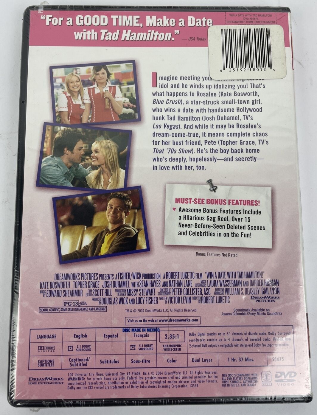 Win A Date With Tad Hamilton! ( Full Screen Edition ) DVD Kate Bosworth SEALED
