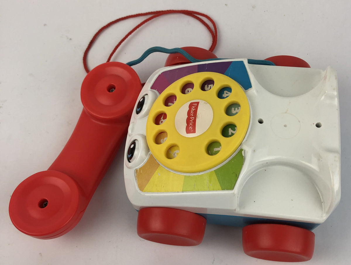 Vintage Fisher Price Pull Along Phone Normal wear Eyes Clacker & Ringer Work