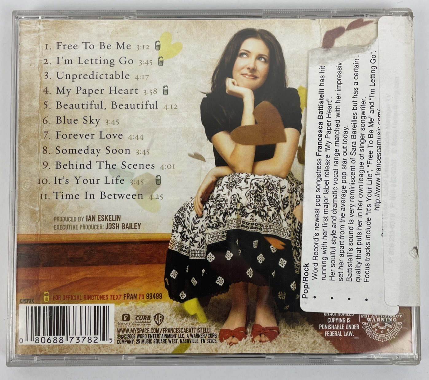 My Paper Heart by Francesca Battistelli (CD, Oct-2008, Word Distribution) Mint 3