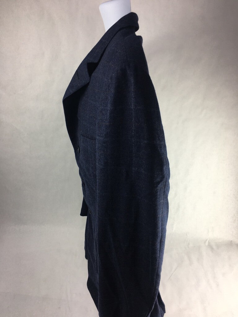 Faconnable Mens Suit Jacket Blue Windowpane Lined Notch Lapel Pockets Wool 44