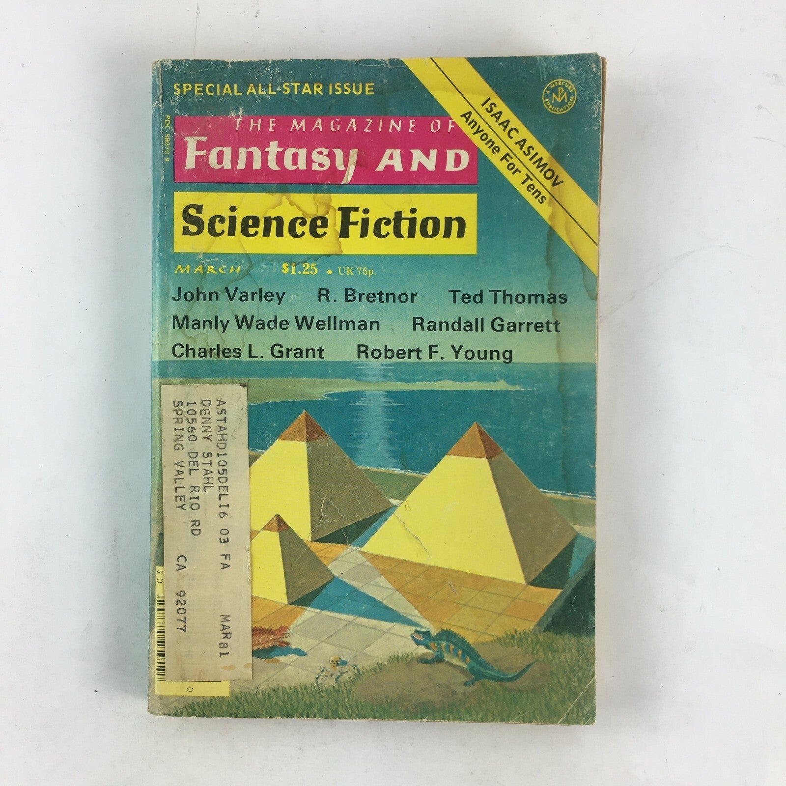 March Fantasy & Science Fiction Magazine John Varley R,Bretnor Ted ThomasRandall