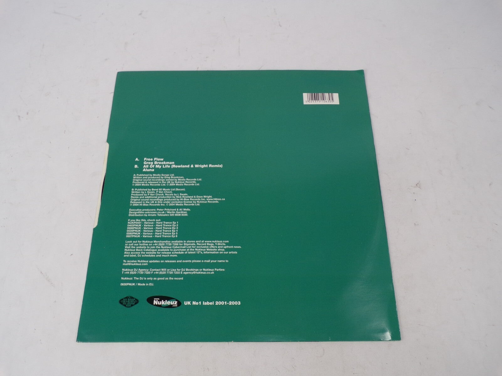 Hard Trance Greg Brookman 'Free Flow' Aluna 'All Of My Life' Vinyl Record