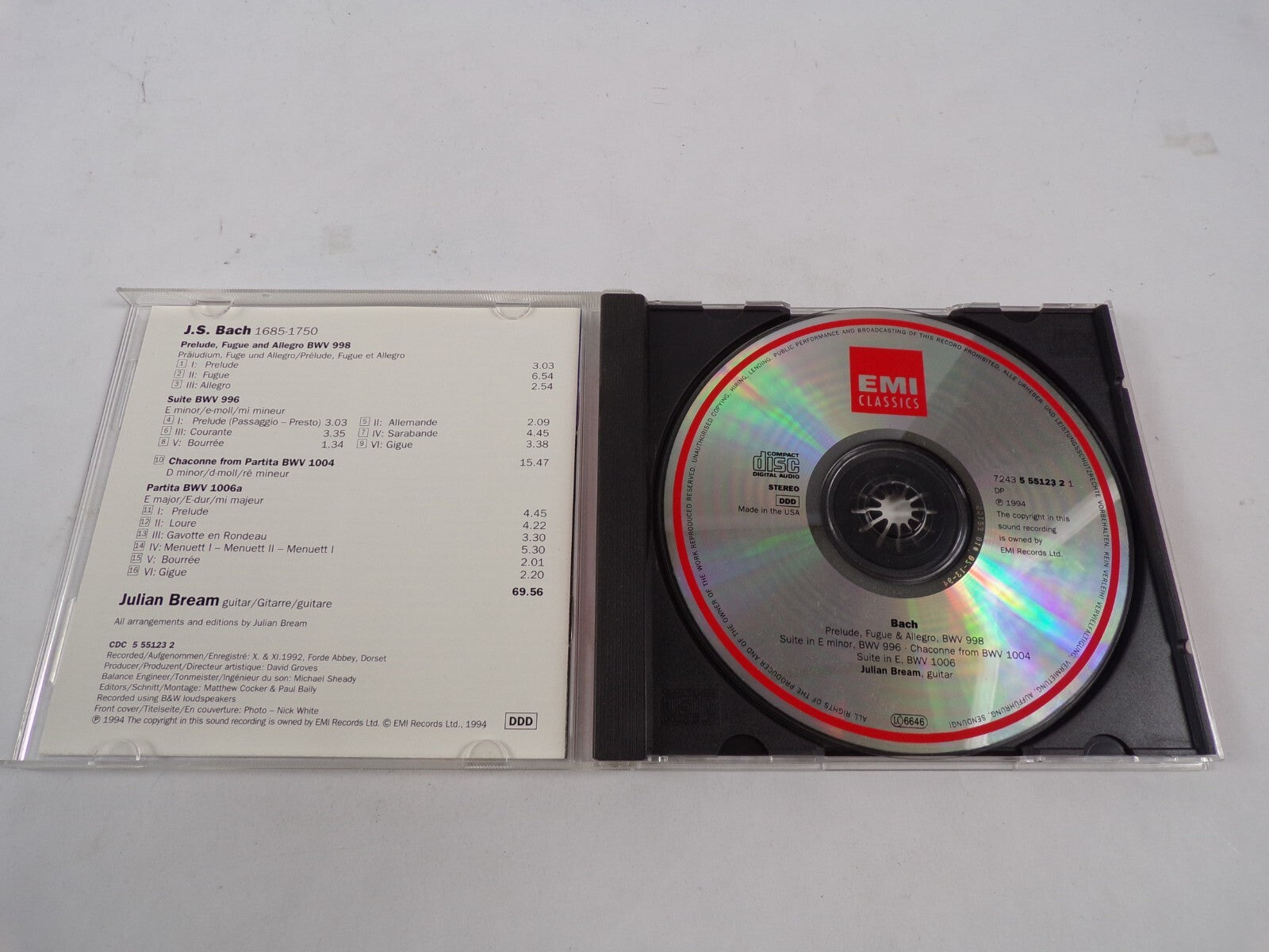 J.S.Bach Julian Bream Chaconne Suite In E Minor Partita In E Major Prelud CD #43