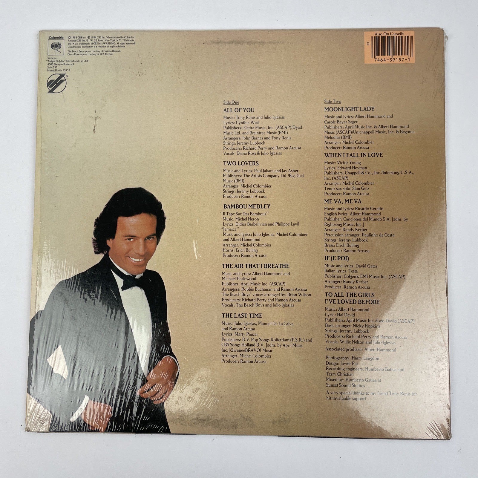 Julio Iglesias “1100 Bel Air Place “ Vinyl Record Album Complete w Insert MINT