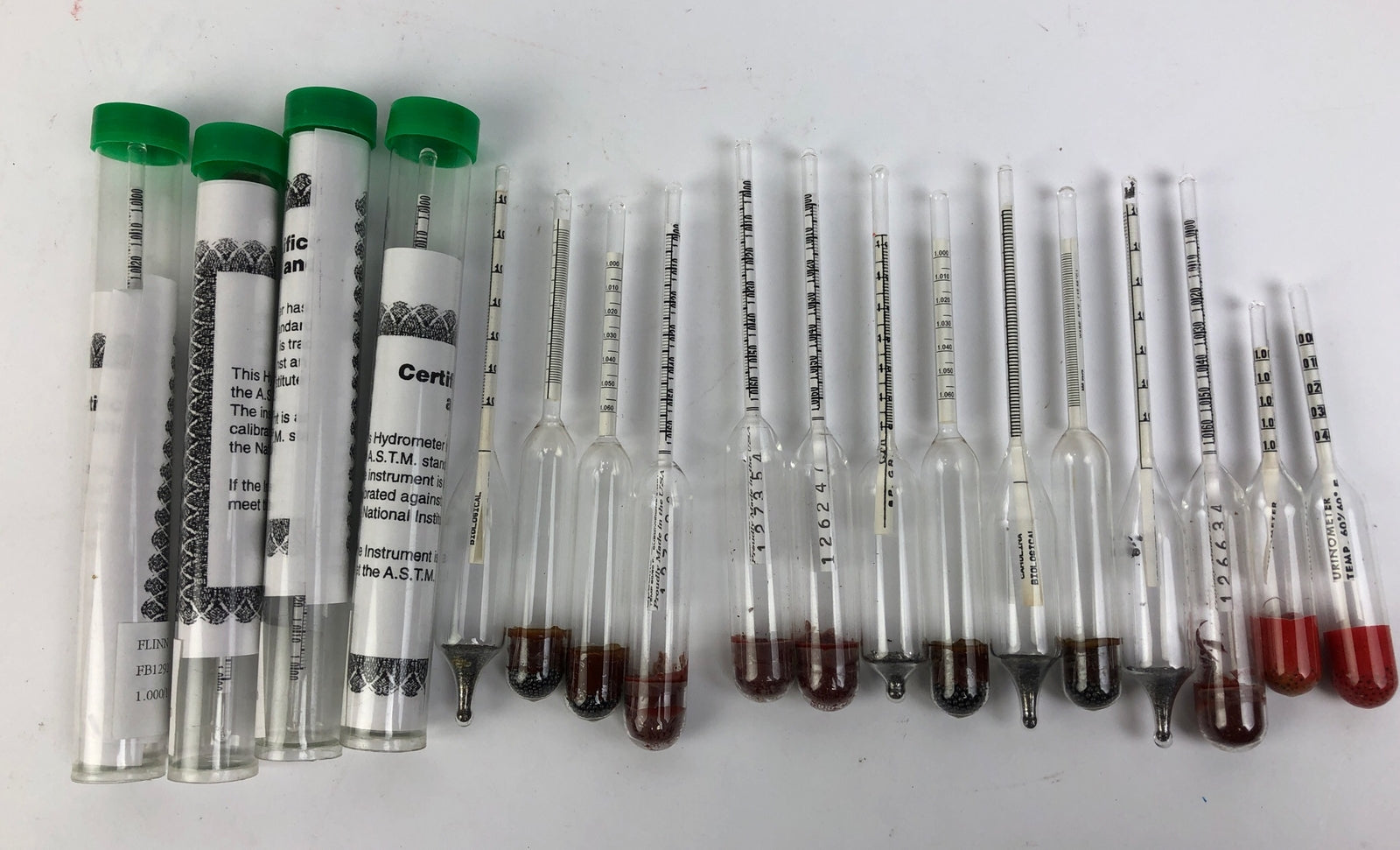 Lot 18 Vintage Specific Gravity Heavy Medical Urinometer Hydrometer - LOOK
