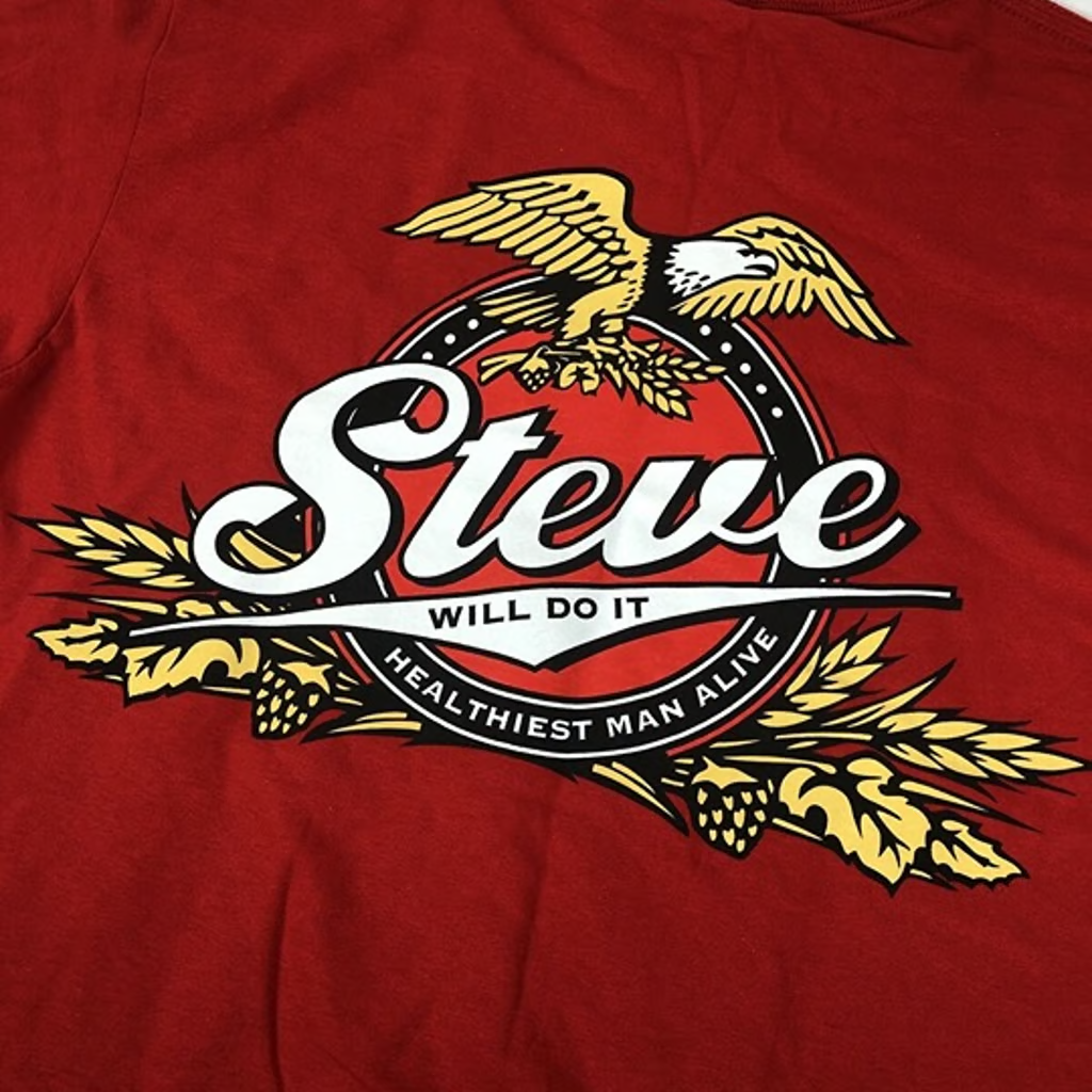 RED Full Send Steve Will Do It " Healthiest Man Alive " T-Shirt Small NWOT