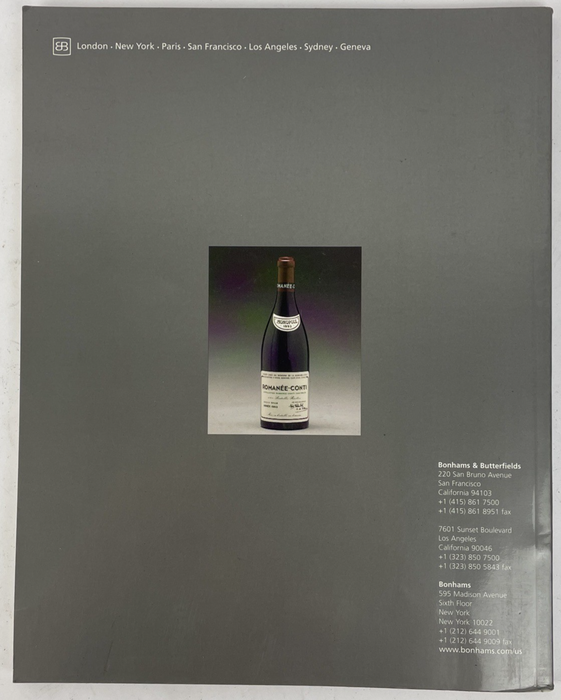 Bonhams 1793 Fine & Rare Wines Auction Catalog 2006 San Francisco / Los Angeles