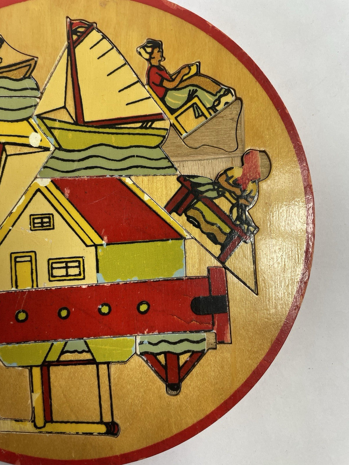 VINTAGE SIMPLEX WOODEN ROUND PUZZLE BOAT MADE IN HOLLAND