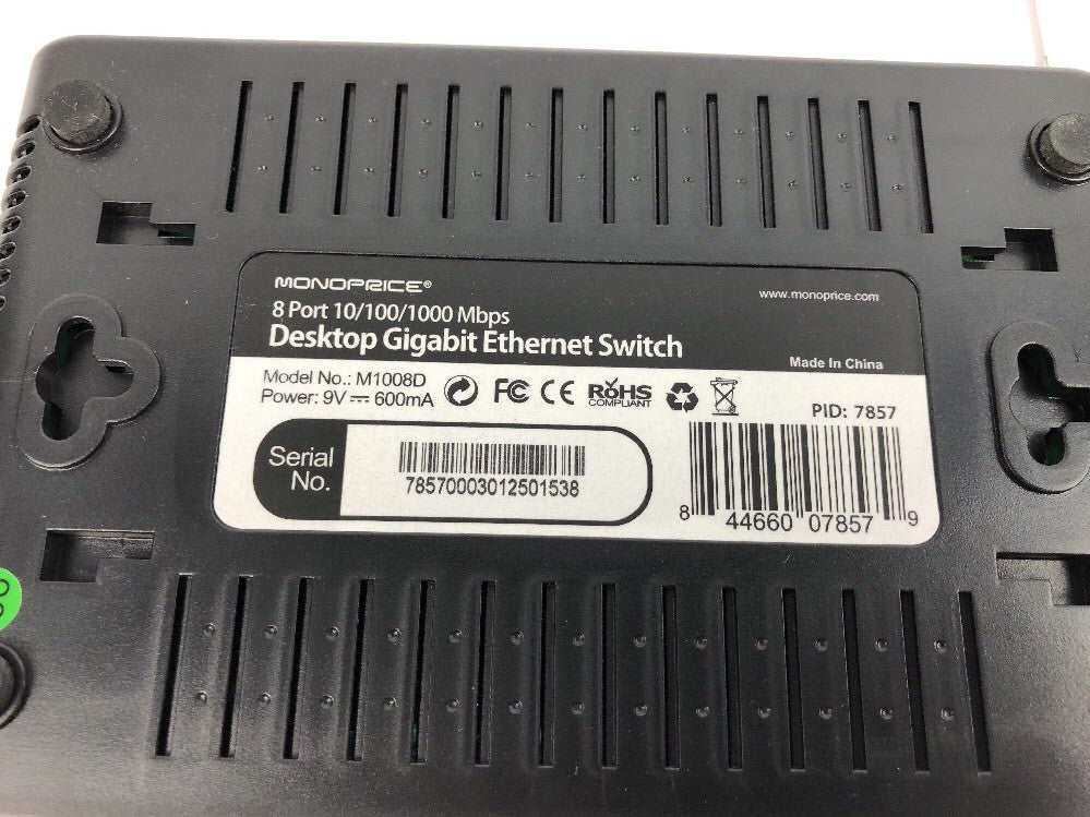 Desktop Gigabit Ethernet Switch Monoprice M1008D 8 Port 10/100/1000 Mbps