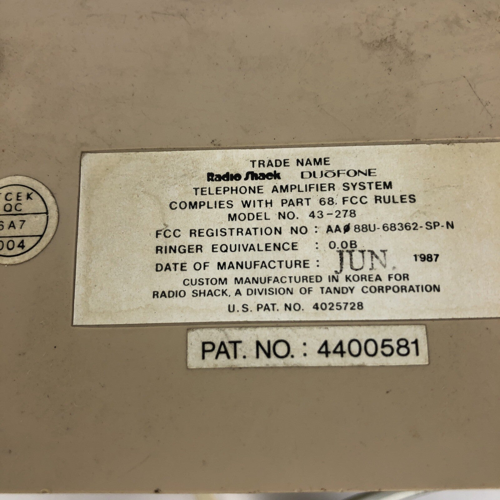 Rare RadioShack Radio Shack Duofone Electronic Telephone Amplifier 43-278 - LOOK