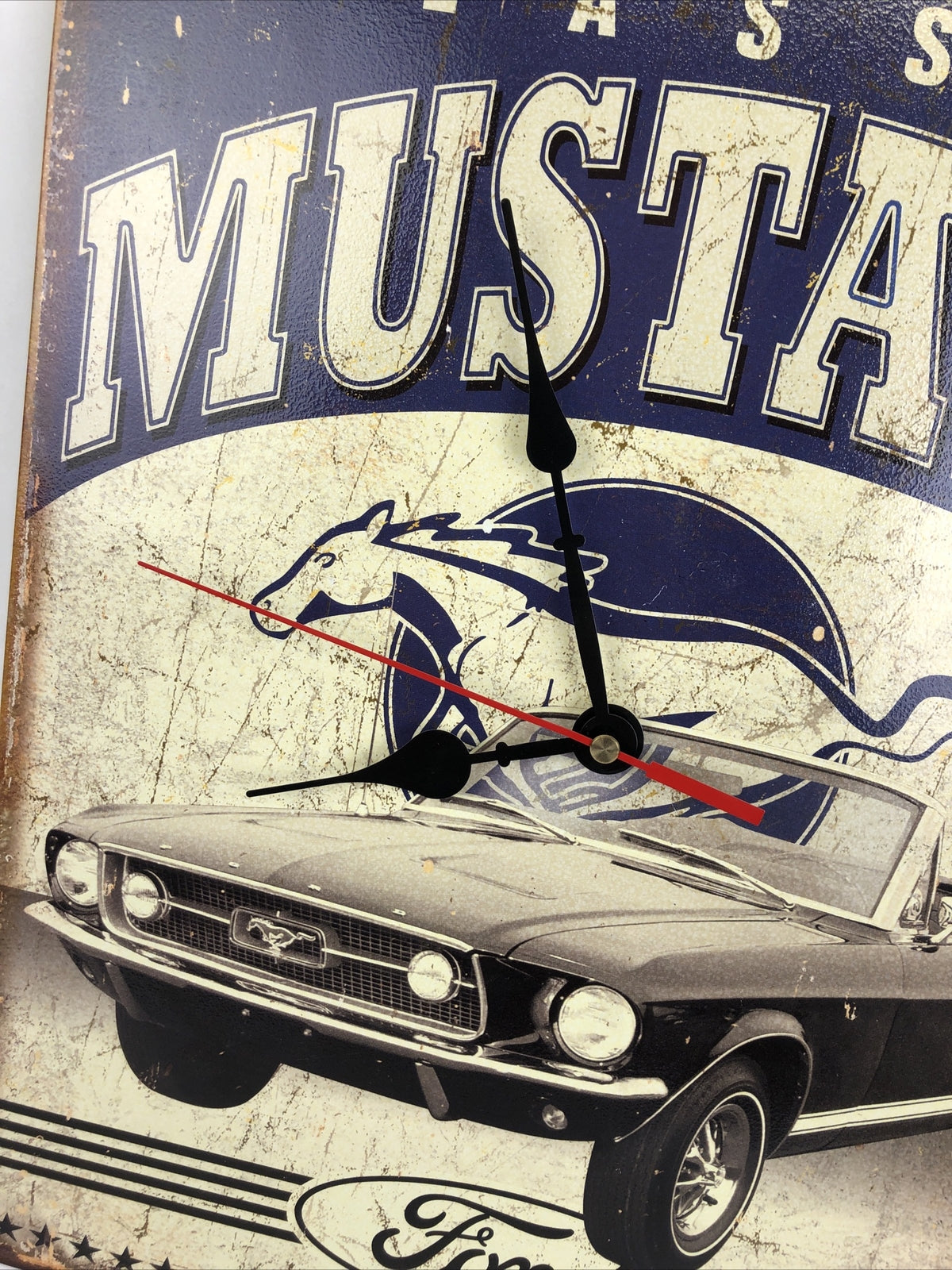 Ford Mustang Tin Sign Metal Clock Rustic Garage Muscle Car 1 of a Kind Folk Art