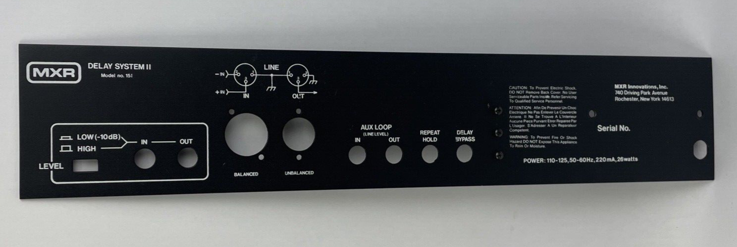 MXR Innovations Delay System II Model 151 Rear faceplate 1980’s Black NOS