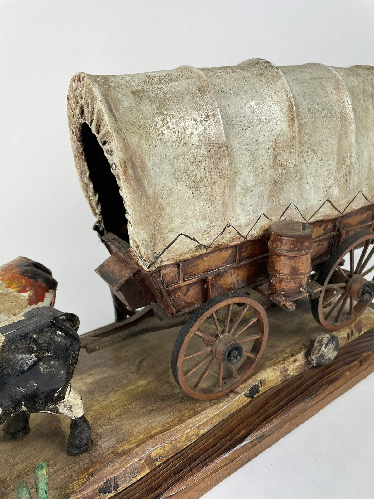 Oscar M Cortes 1980 Hand ORIGINAL HAND CARVED wooden covered wagon