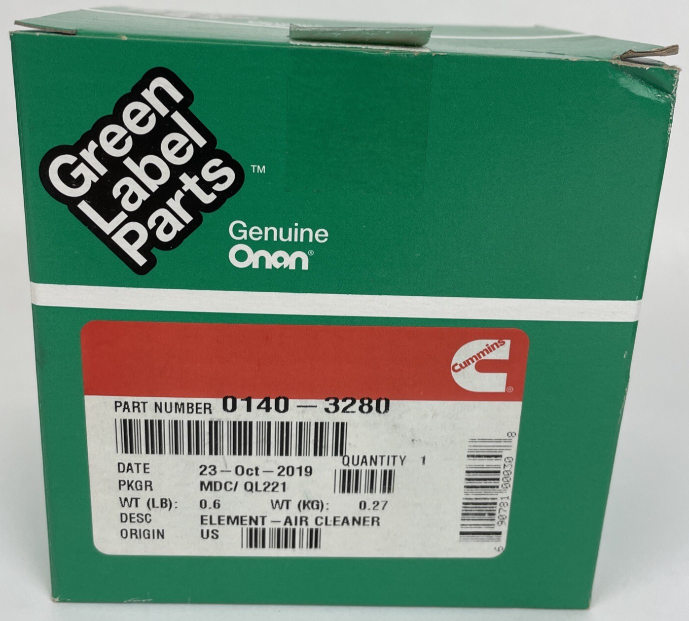 Green Label Parts Genuine Onan Cummins Diesel 0140-3280 Air Filter OEM New