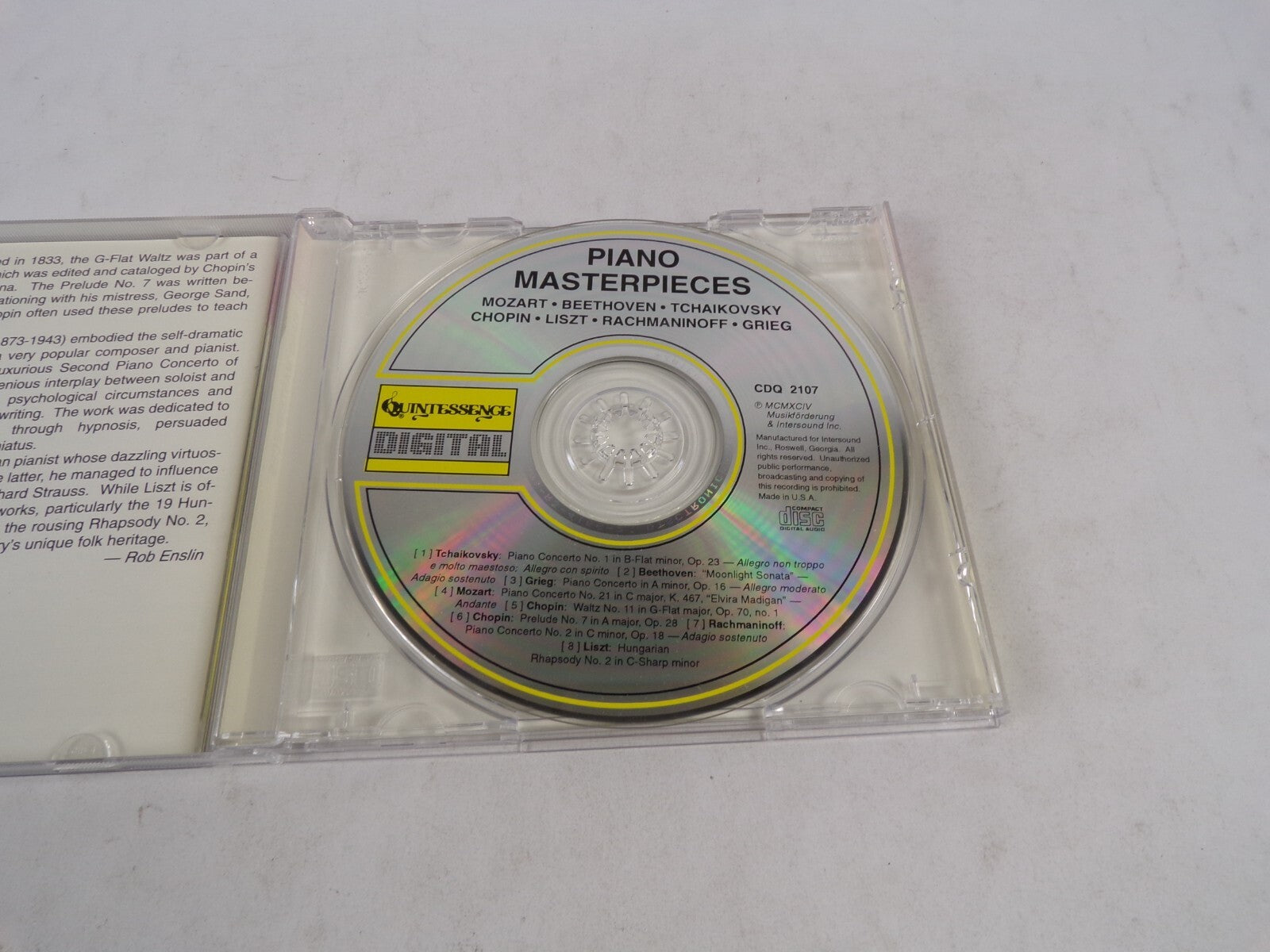 Piano Masterpieces Mozart Bethoven Tchaikovsky Chopin Liszt Rachmaninoff CD#58