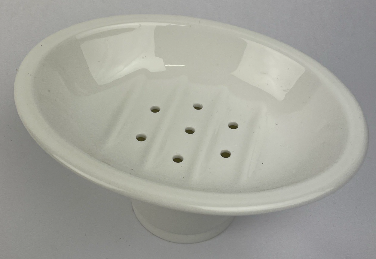 Designer Self Draining 2 Piece Soap Dish White Glazed Ceramic Finish - LOOK