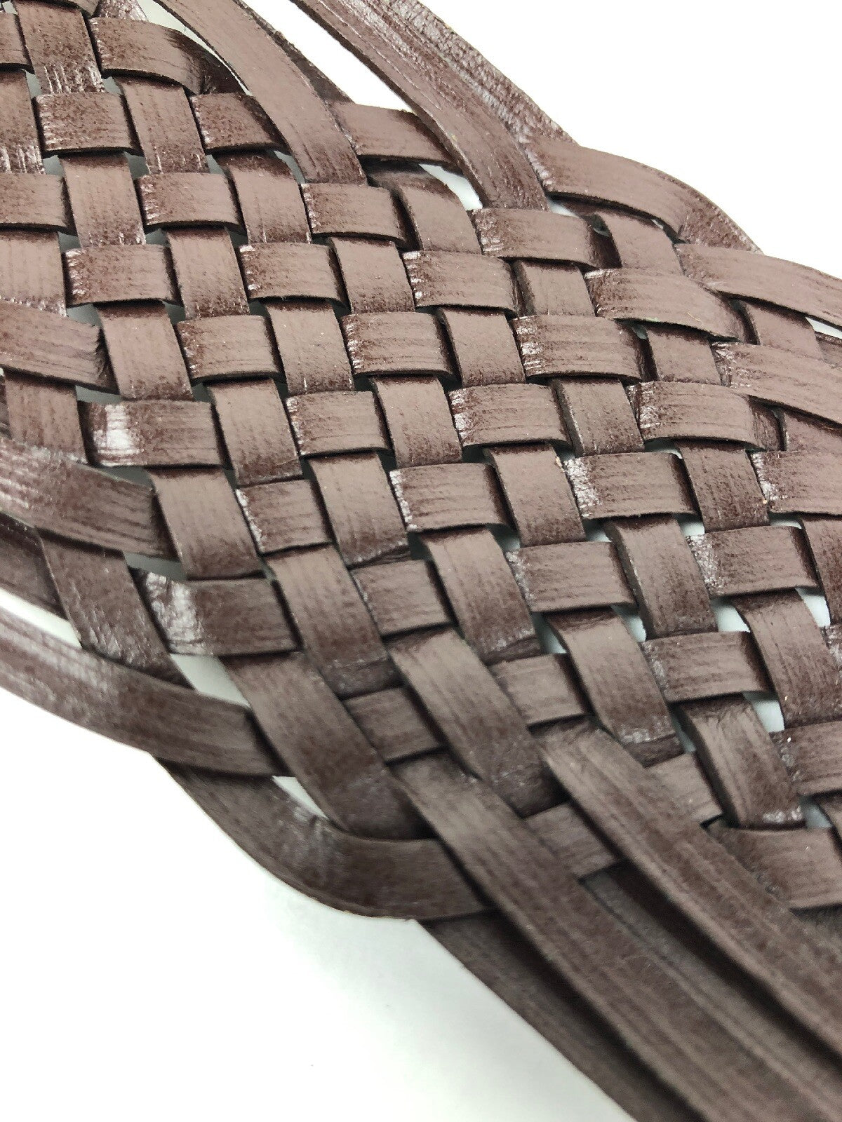 Women's Cognac Brown Genuine Leather Braided Woven Belt Size ML See Images