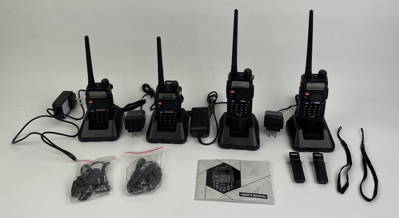 4 x BAOFENG UV-5R 8W Dual Band Two-Way Radio Black w Battery + Short / Tall LOOK