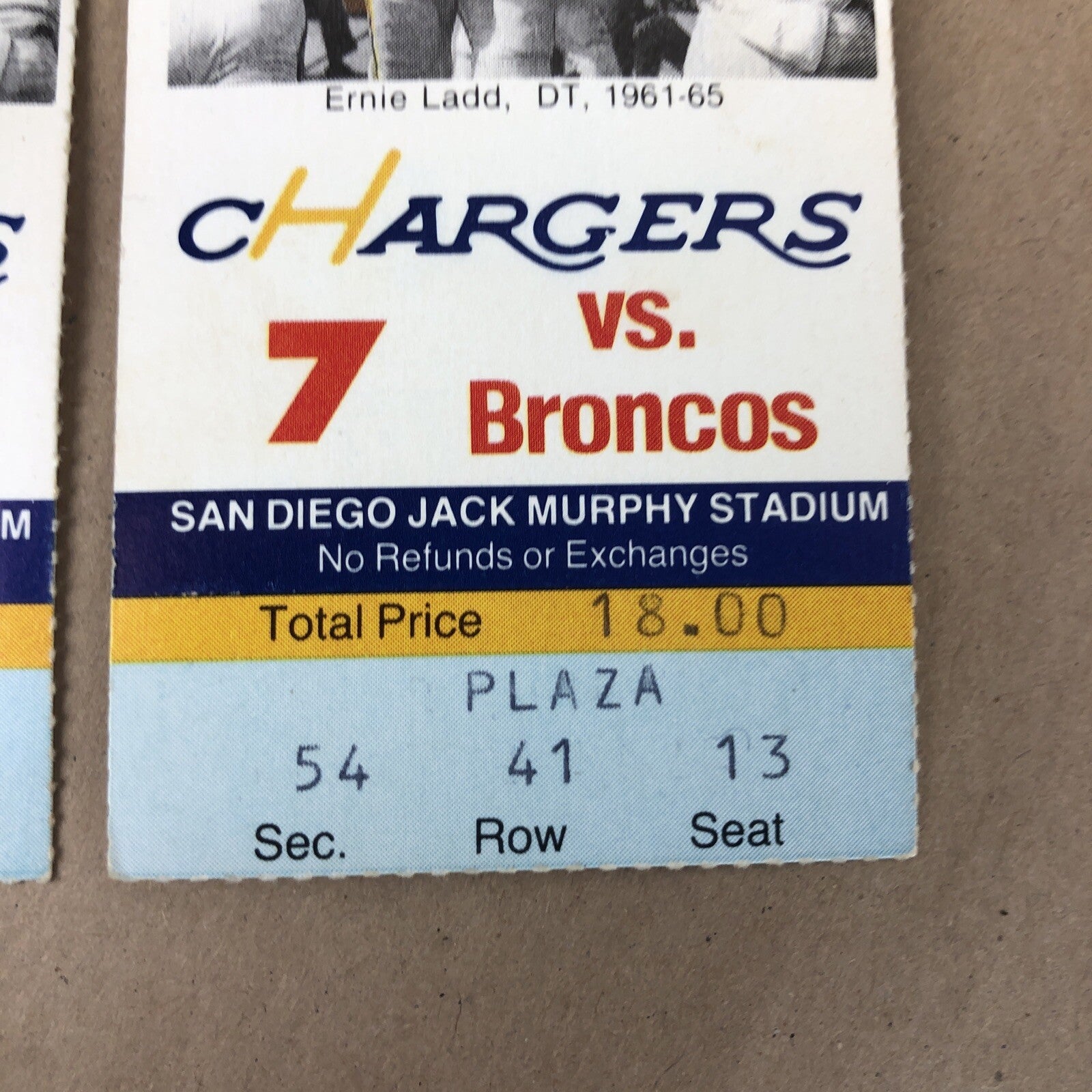 VINTAGE NFL DENVER BRONCOS @ San Diego CHARGERS FOOTBALL TICKET STUBS (2)