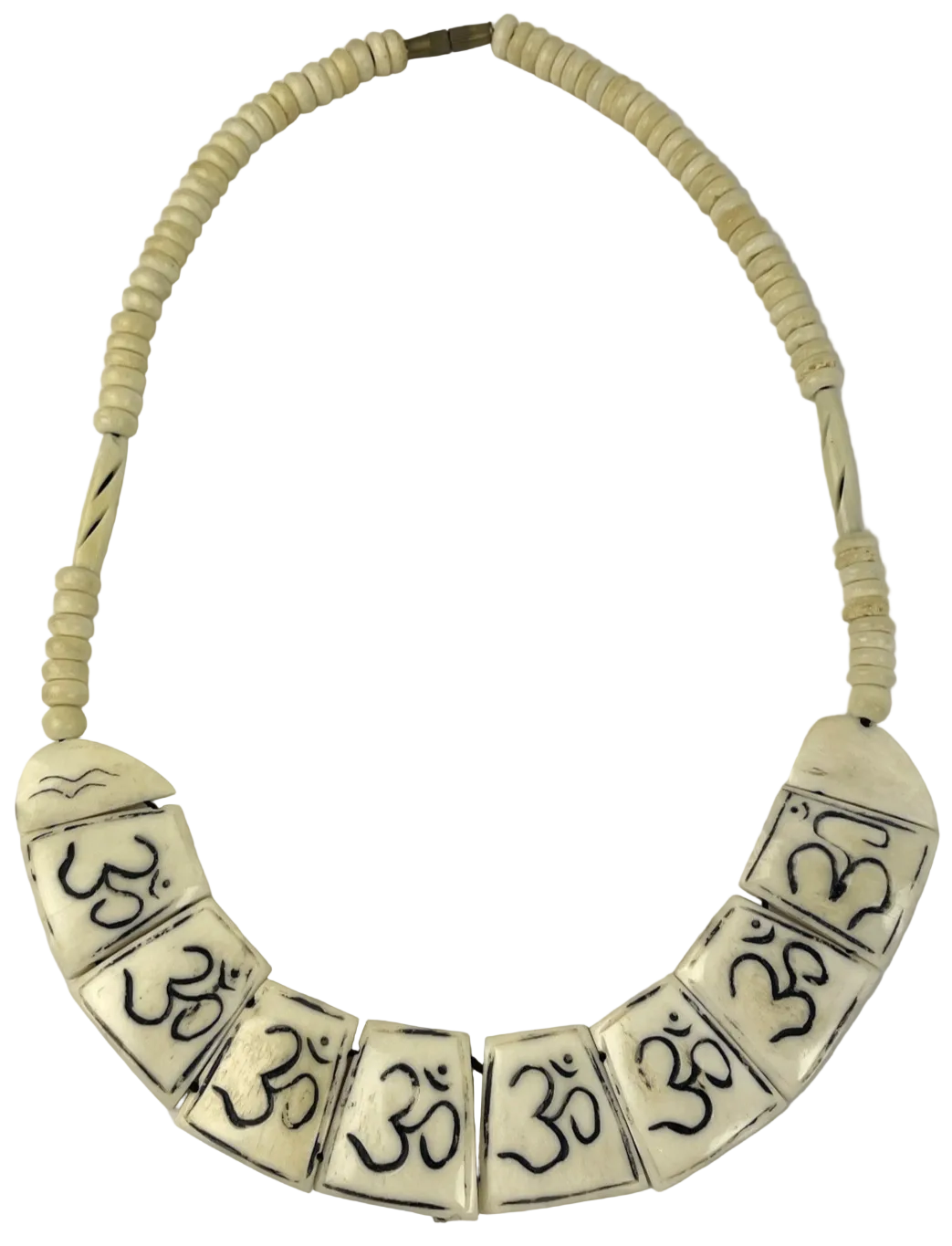 Tibetan Yak Bone Hand Carved Boho Om Necklace Vintage Jewelry Brass Screw Clasp