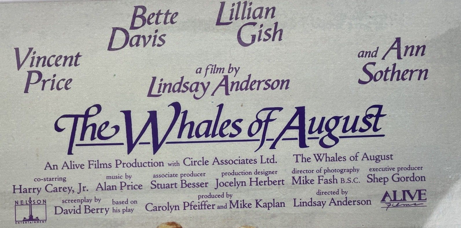 New Sealed " The Whales of August Soundtrack, Vinyl Composed By Alan Price, 1987
