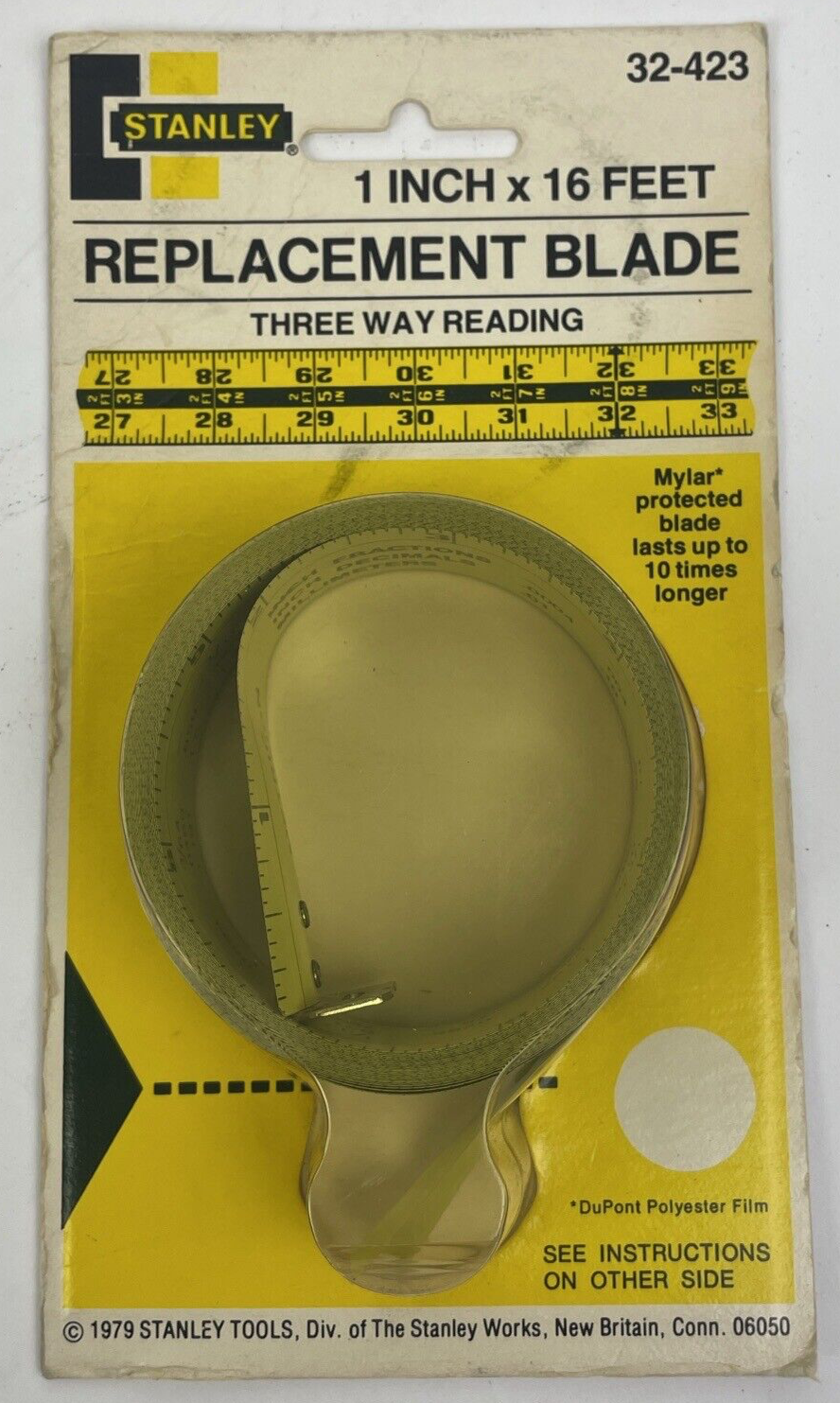 NOS Vintage 1979 Stanley 32-423 1" x 16' Replacement Blade Three way Reading USA