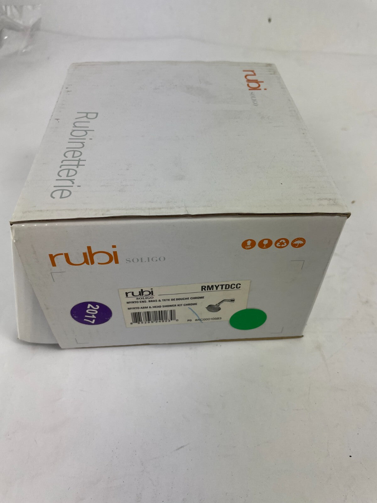 Rubi RMYTDCC Myrto chrome shower arm and shower head kit for modern bathroom installation