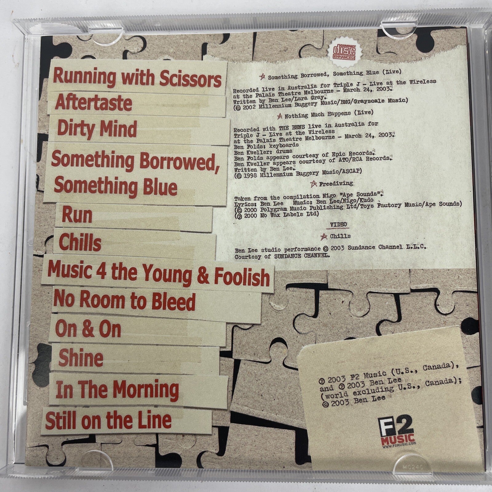 Ben Lee - Hey You Yes You - Digital Audio CD - 2003 F2 Music 13 Tracks - L