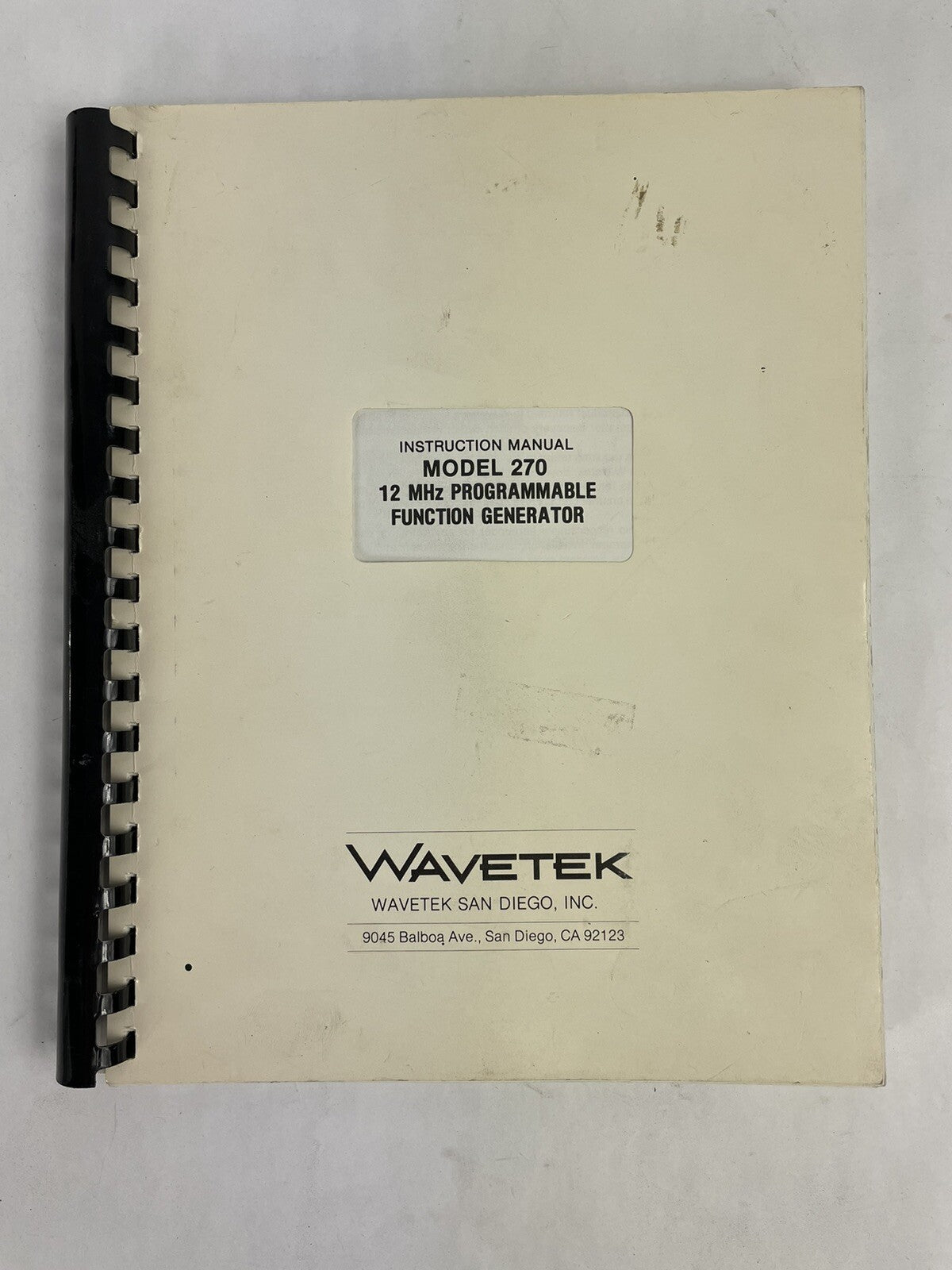 Wavetek Model 270 12 Mhz programmable function Generator Instruction Manual