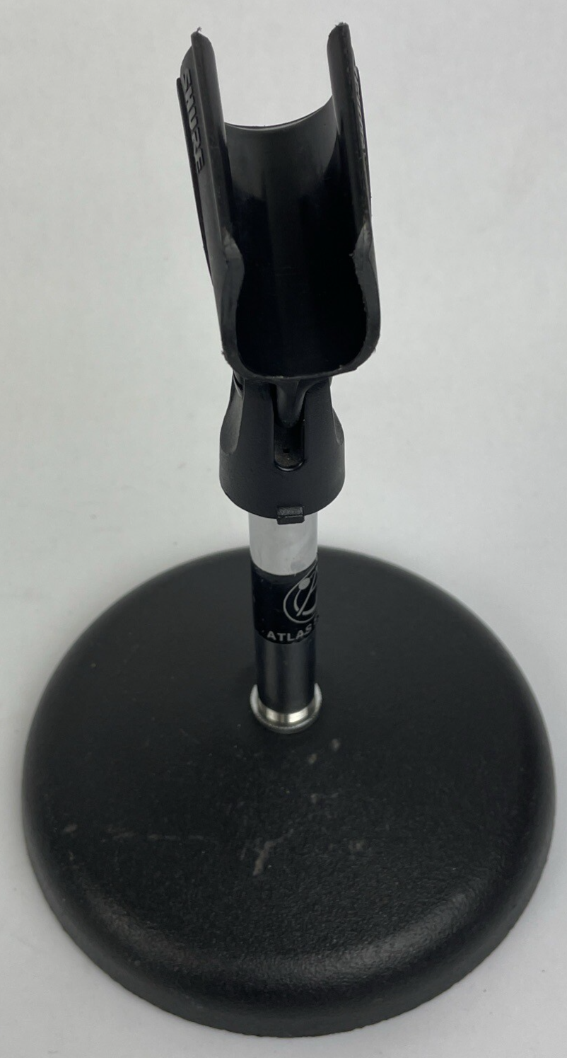 Vintage OEM Atlas DS-5 Microphone desk stand D7-5 DS-10 w Shure Mic Clip