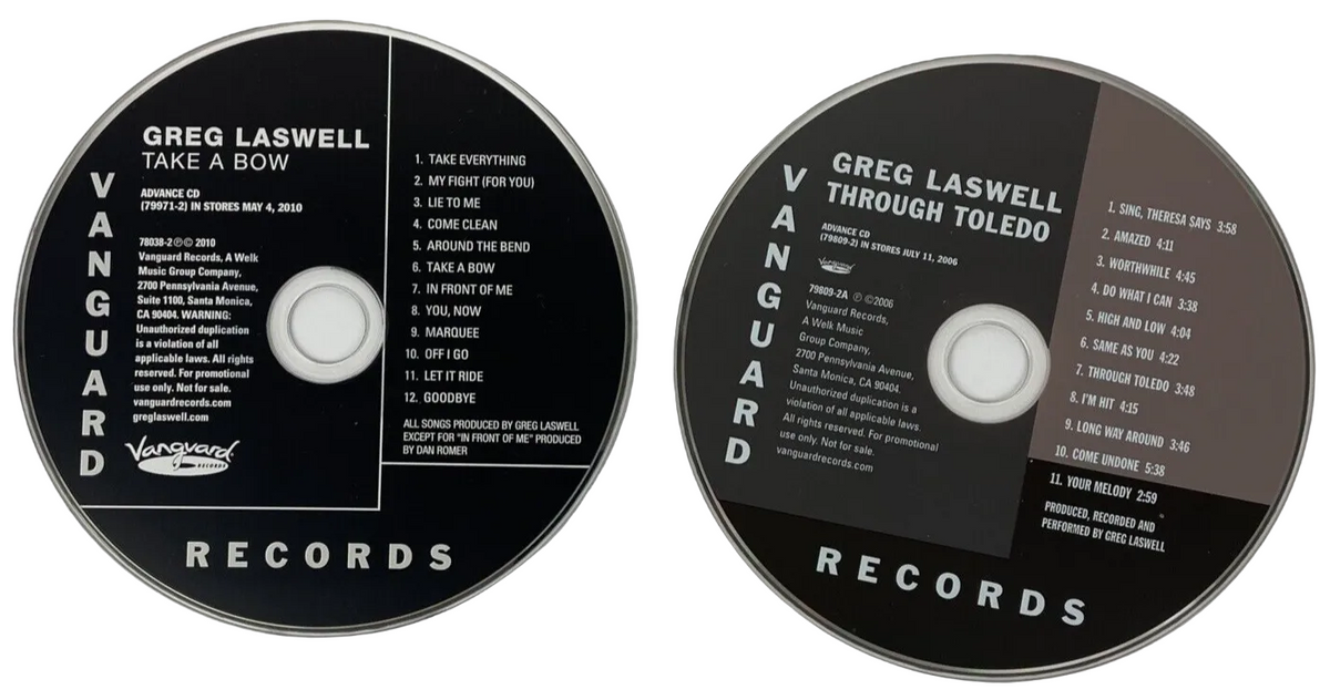 2 x Greg Laswell Audio CDs - Through Toledo, 2006 - Take A Bow, 2010 Vanguard