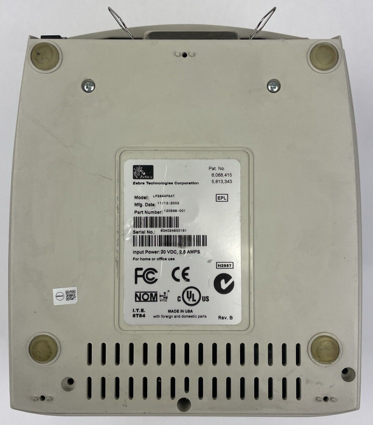 Zebra model LP2844 Label Thermal Printer lp2844PSAT USB/Par/Serial no power cord