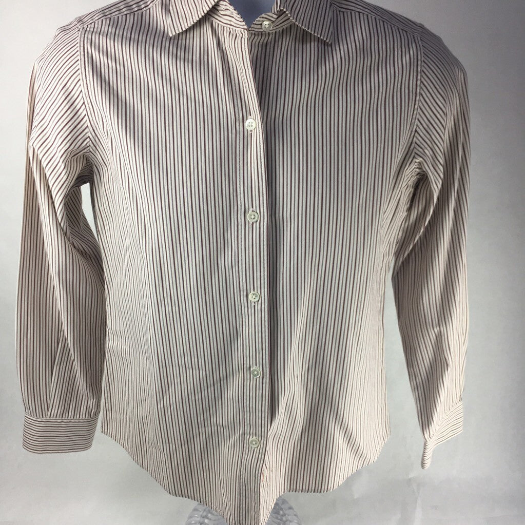 Faconnable Mens Button Front Shirt Ivory Brown Stripe Long Sleeve 100% Cotton XS