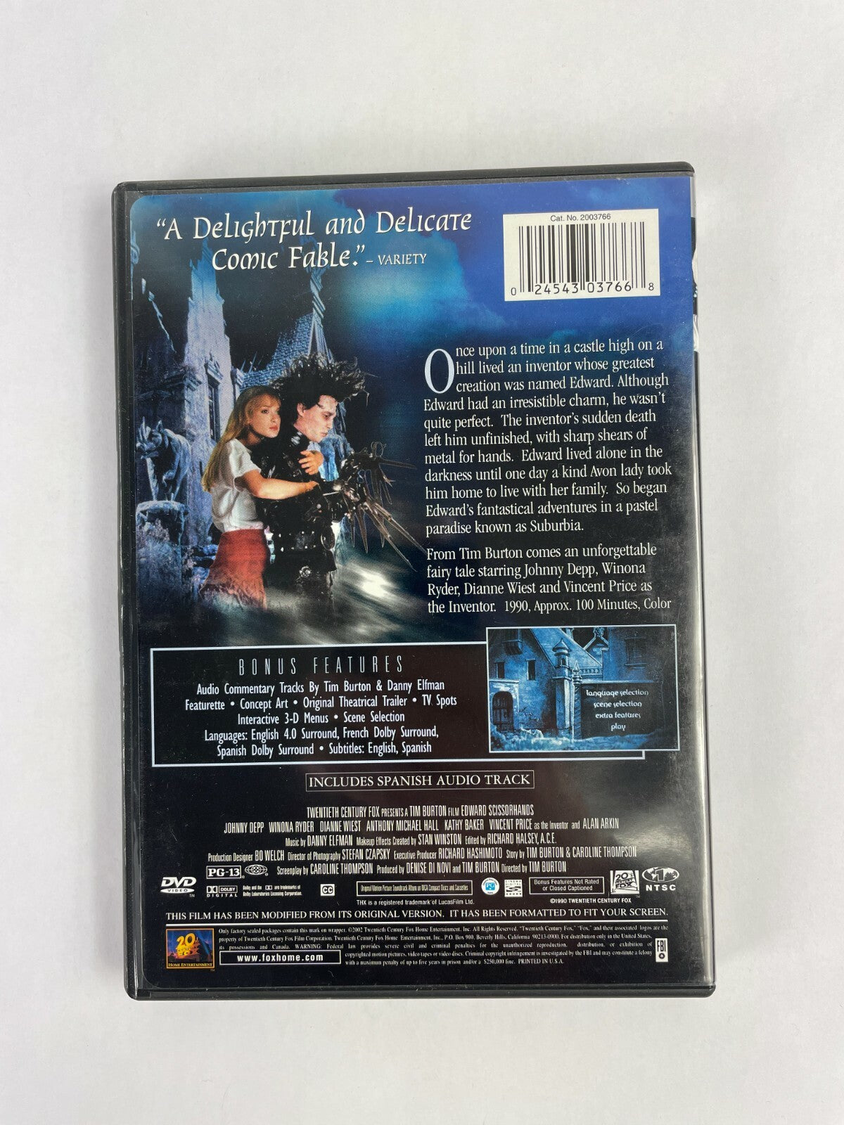Johnnu Depp Tim Burton's Winona Ryder Edward Scissorhands DVD Movies