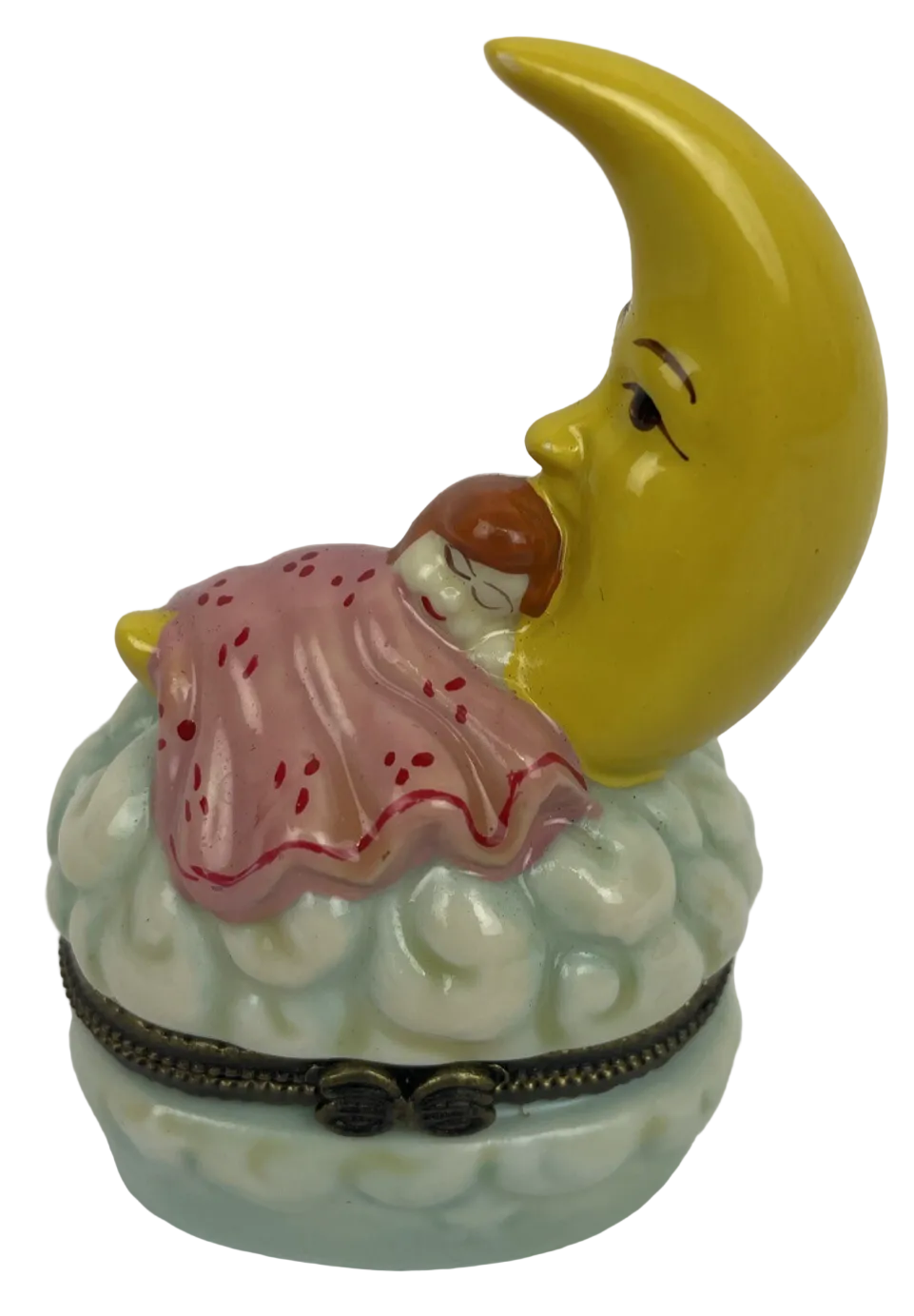 Vintage Nationalfun Moon & Baby Hinged Ring Trinket Jewelry Box w Pacifier