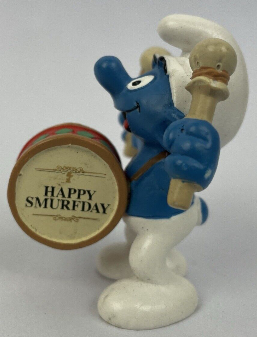2007 Schleigh Smurfs 20707 Drummer Smurf Happy Smurfday On Drum Germany Rare