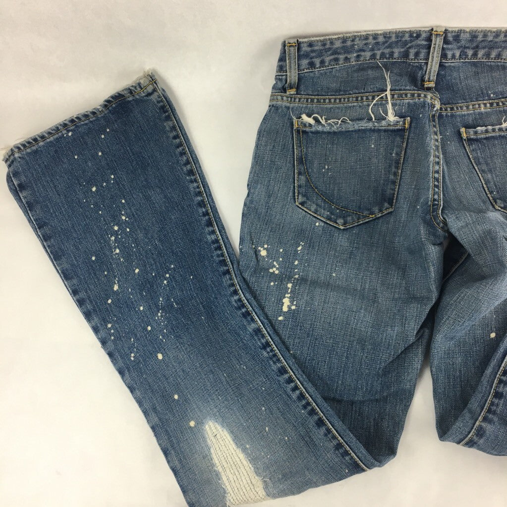 Paper Denim & Cloth Womens Ripper Jeans Blue Paint Splatter Distressed Cotton 26