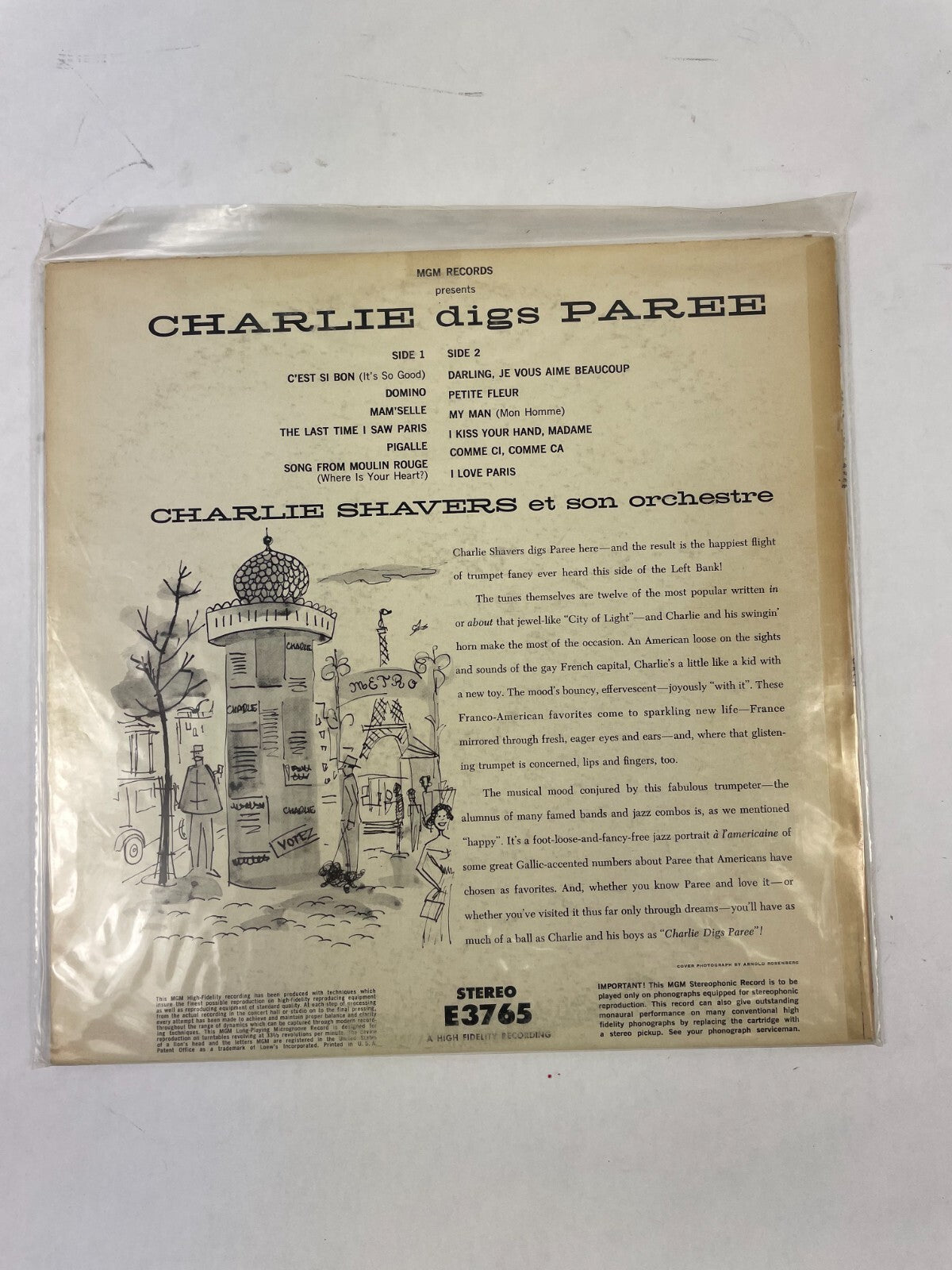 Charlie Digs Paree MGM Stereo Disc Charlie Shavers Mam Selle Vinyl Record